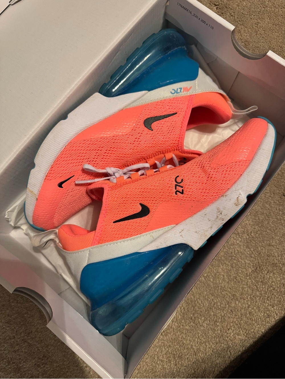 Nike Women’s Air Max 270 Coral Pink with Blue Air Heel